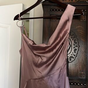 pretty little thing satin ring detail cowl extreme split maxi dress